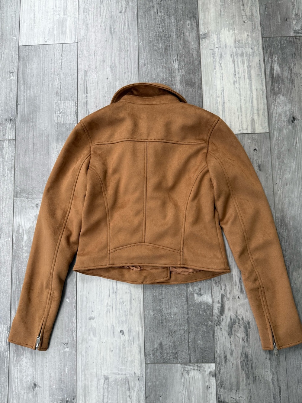 NWT Abercrombie & Fitch Faux Suede Moto Jacket Camel Vegan Leather Size Small - Picture 5 of 14